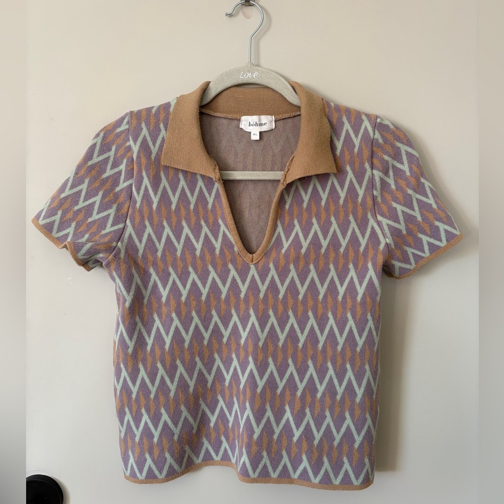 Patterned Knit Polo Shirt